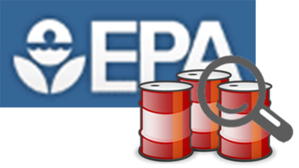 EPA Logo with magnifying glass searching over barrels