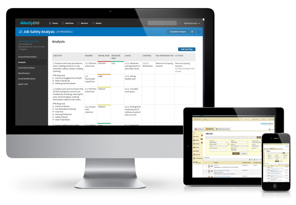 MSDS Desktop and Mobile Device Screens