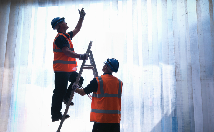 Construction workers with ladder