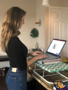 Woman at standing desk